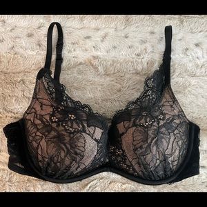 Victoria Secret Plunge Lace Nude and Black Bra.
